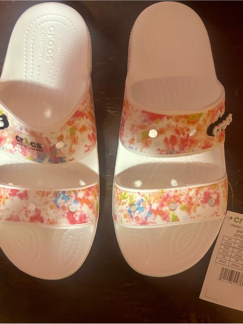NWT Crocs Tie-dye Multicolor Splash Slide Sandals, men’s 6/women’s 8